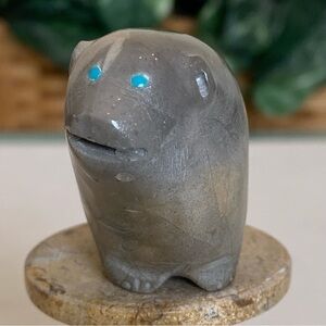 Zuni Beaver Fetish Native American Carving Turquoise Inlay Eyes Leekya 3.25"